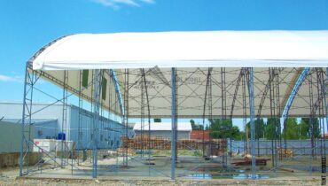 каркасно-тентовое сооружение для накрытие склада монтаж